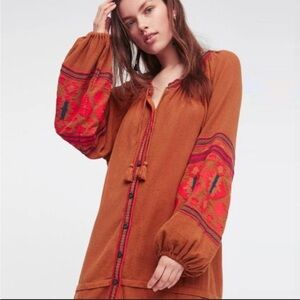 Embroidered Brown and Orange Women's Tunic